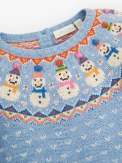 Jojo Maman Bebe JoJo Maman Bébé Blue Snowman Fair Isle Knitted Dress -Jojo Maman Bebe C45764s4