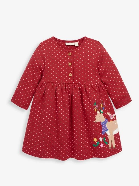 Jojo Maman Bebe JoJo Maman Bébé Red Reindeer Appliqué Dress 3 Jojo Maman Bebe JoJo Maman Bébé Red Reindeer Appliqué Dress
