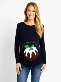 Jojo Maman Bebe JoJo Maman Bébé Navy Christmas Pudding Maternity Tops