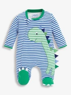 Jojo Maman Bebe JoJo Maman Bébé Blue Stripe Dinosaur Appliqué Zip Sleepsuit -Jojo Maman Bebe C61 819s2