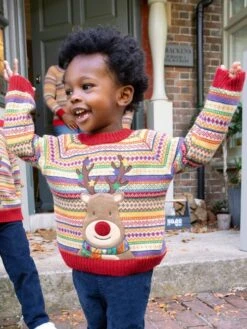 Jojo Maman Bebe JoJo Maman Bébé Multi Red Reindeer Appliqué Fair Isle Jumper