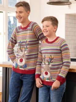 Jojo Maman Bebe JoJo Maman Bébé Multi Red Reindeer Appliqué Fair Isle Jumper -Jojo Maman Bebe C61268s4