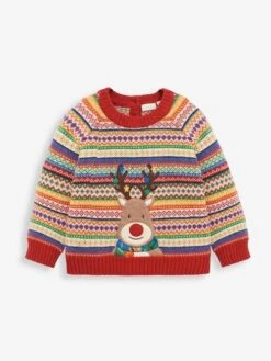 Jojo Maman Bebe JoJo Maman Bébé Multi Red Reindeer Appliqué Fair Isle Jumper -Jojo Maman Bebe C61268s5