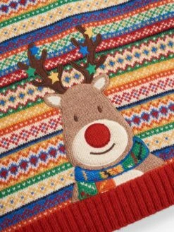 Jojo Maman Bebe JoJo Maman Bébé Multi Red Reindeer Appliqué Fair Isle Jumper -Jojo Maman Bebe C61268s6