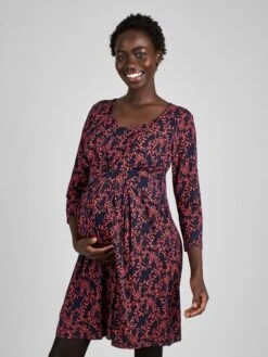 Jojo Maman Bebe JoJo Maman Bébé Navy Leaf Print Maternity & Nursing Pleat Tunic Dress