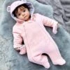 Jojo Maman Bebe JoJo Maman Bébé Pink Mouse Cosy Velour Pramsuit