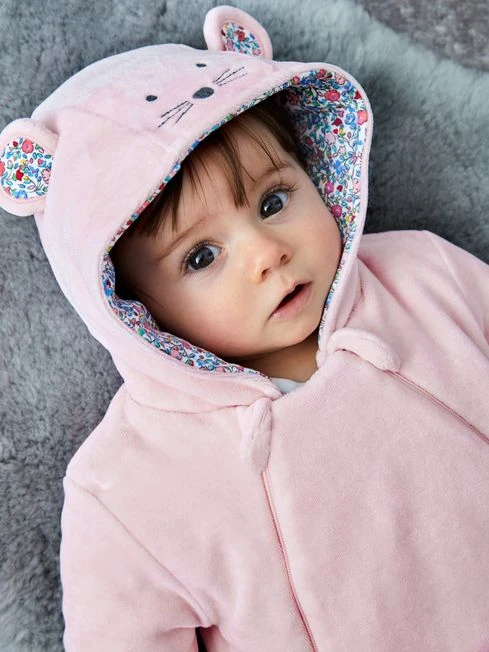 Jojo Maman Bebe JoJo Maman Bébé Pink Mouse Cosy Velour Pramsuit 4 Jojo Maman Bebe JoJo Maman Bébé Pink Mouse Cosy Velour Pramsuit - Image 2