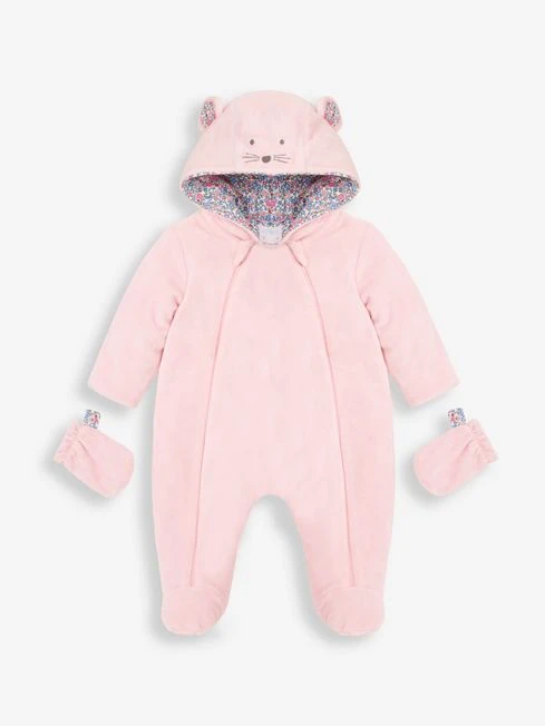 Jojo Maman Bebe JoJo Maman Bébé Pink Mouse Cosy Velour Pramsuit 5 Jojo Maman Bebe JoJo Maman Bébé Pink Mouse Cosy Velour Pramsuit - Image 3