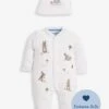 Jojo Maman Bebe JoJo Maman Bébé White Peter Rabbit Embroidered Sleepsuit & Hat Set -Jojo Maman Bebe C67 414s