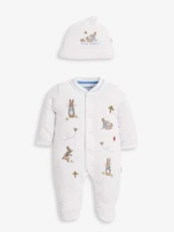 Jojo Maman Bebe JoJo Maman Bébé White Peter Rabbit Embroidered Sleepsuit & Hat Set -Jojo Maman Bebe C67 414s2