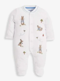 Jojo Maman Bebe JoJo Maman Bébé White Peter Rabbit Embroidered Sleepsuit & Hat Set -Jojo Maman Bebe C67 414s4