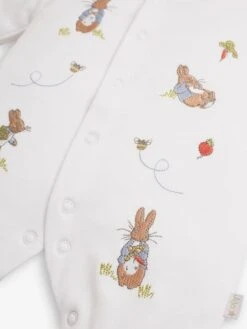 Jojo Maman Bebe JoJo Maman Bébé White Peter Rabbit Embroidered Sleepsuit & Hat Set -Jojo Maman Bebe C67 414s5