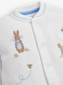 Jojo Maman Bebe JoJo Maman Bébé White Peter Rabbit Embroidered Sleepsuit & Hat Set -Jojo Maman Bebe C67 414s6