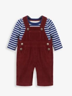 Jojo Maman Bebe JoJo Maman Bébé Burgundy 2-Piece Classic Cord Dungarees & Breton Top Sets