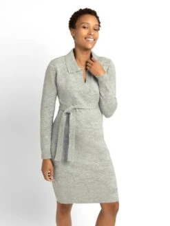 Jojo Maman Bebe JoJo Maman Bébé Marl Grey Collared Knitted Maternity Dress -Jojo Maman Bebe C71748s2