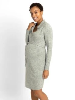 Jojo Maman Bebe JoJo Maman Bébé Marl Grey Collared Knitted Maternity Dress -Jojo Maman Bebe C71748s5