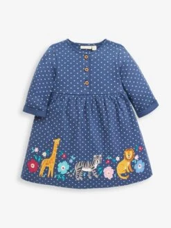 Jojo Maman Bebe JoJo Maman Bébé Denim Safari Animals Appliqué Button Front Dress