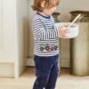 Jojo Maman Bebe JoJo Maman Bébé Ecru Navy Stripe Ecru/Navy Stripe Tractor Appliqué Top -Jojo Maman Bebe C78576s