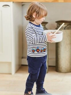 Jojo Maman Bebe JoJo Maman Bébé Ecru Navy Stripe Ecru/Navy Stripe Tractor Appliqué Top
