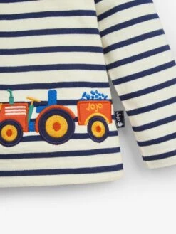 Jojo Maman Bebe JoJo Maman Bébé Ecru Navy Stripe Ecru/Navy Stripe Tractor Appliqué Top -Jojo Maman Bebe C78576s3