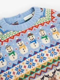 Jojo Maman Bebe JoJo Maman Bébé Blue Snowman Fair Isle Jumper 11 Jojo Maman Bebe JoJo Maman Bébé Blue Snowman Fair Isle Jumper -Jojo Maman Bebe C81002s5
