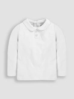 Jojo Maman Bebe JoJo Maman Bébé White Plain Peter Pan Long Sleeve Top