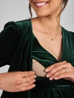 Jojo Maman Bebe JoJo Maman Bébé Green Velvet Wrap Maternity & Nursing Dress