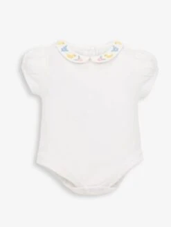 Jojo Maman Bebe JoJo Maman Bébé White Flower Embroidered Collar Baby Bodysuit