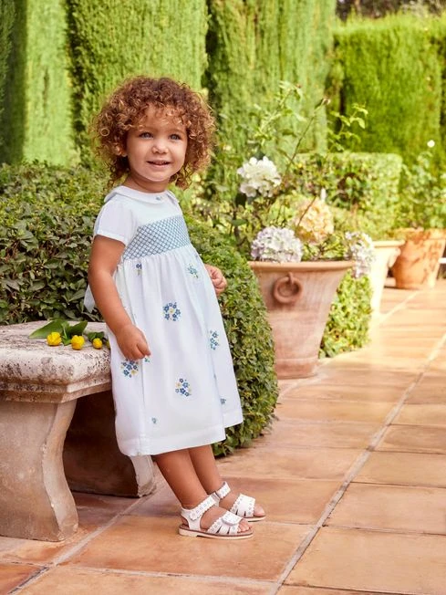 Jojo Maman Bebe JoJo Maman Bébé White Girls' Peter Pan Collar Embroidered Party Dress 3 Jojo Maman Bebe JoJo Maman Bébé White Girls' Peter Pan Collar Embroidered Party Dress