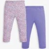 Jojo Maman Bebe JoJo Maman Bébé Pastel 2-Pack Girls' Ditsy & Heather Leggings -Jojo Maman Bebe D18242s