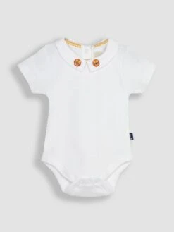 Jojo Maman Bebe JoJo Maman Bébé White Lion Embroidered Collar Baby Bodysuit