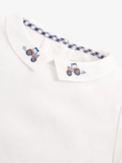 Jojo Maman Bebe JoJo Maman Bébé White Tractor Embroidered Collar Baby Bodysuit -Jojo Maman Bebe D18244s2