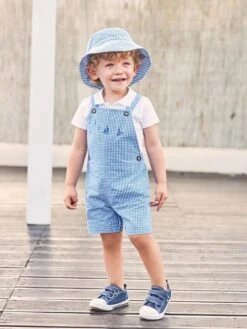 Jojo Maman Bebe JoJo Maman Bébé Cobalt Boat Gingham Baby Dungarees