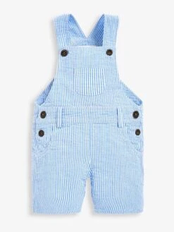 Jojo Maman Bebe JoJo Maman Bébé Blue Seersucker Stripe Short Baby Dungarees -Jojo Maman Bebe D18283s5