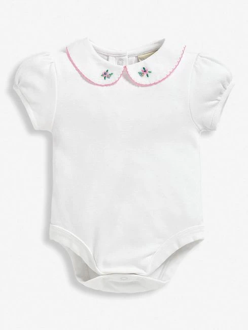 Jojo Maman Bebe JoJo Maman Bébé White Flower Embroidered Peter Pan Baby Bodysuit 3 Jojo Maman Bebe JoJo Maman Bébé White Flower Embroidered Peter Pan Baby Bodysuit