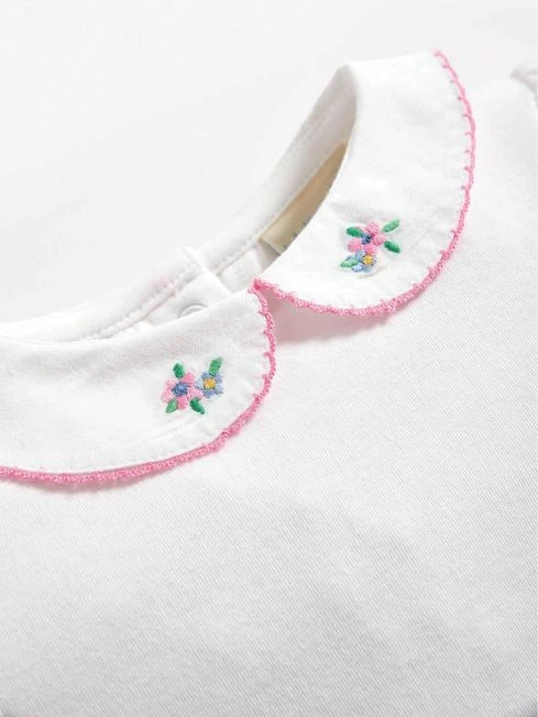 Jojo Maman Bebe JoJo Maman Bébé White Flower Embroidered Peter Pan Baby Bodysuit 4 Jojo Maman Bebe JoJo Maman Bébé White Flower Embroidered Peter Pan Baby Bodysuit - Image 2