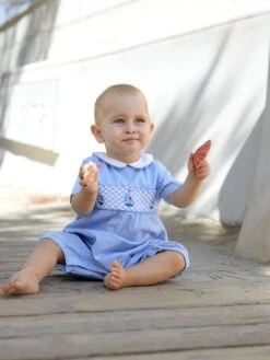 Jojo Maman Bebe JoJo Maman Bébé Blue Boat Embroidered Nautical Baby Romper