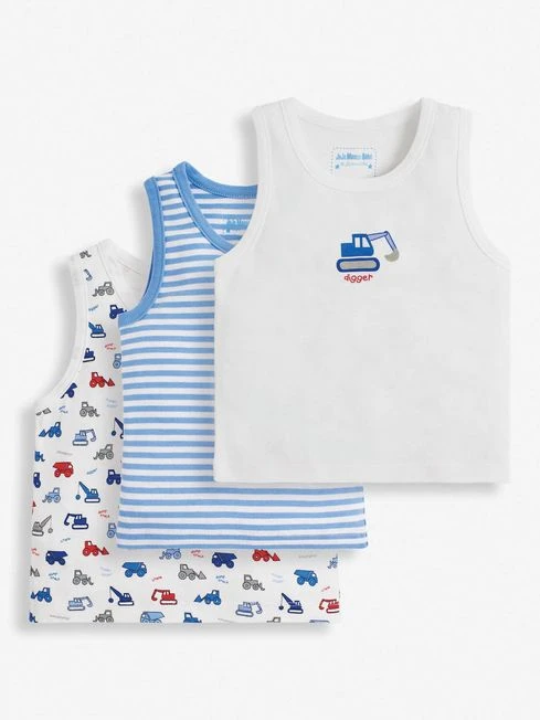 Jojo Maman Bebe JoJo Maman Bébé Blue 3-Pack Digger Boys' Vest Set 3 Jojo Maman Bebe JoJo Maman Bébé Blue 3-Pack Digger Boys' Vest Set