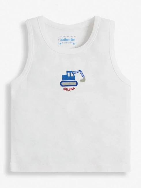Jojo Maman Bebe JoJo Maman Bébé Blue 3-Pack Digger Boys' Vest Set 6 Jojo Maman Bebe JoJo Maman Bébé Blue 3-Pack Digger Boys' Vest Set - Image 4