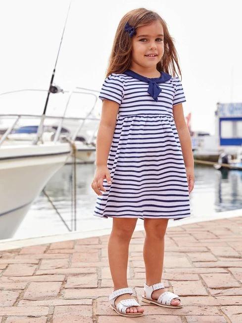 Jojo Maman Bebe JoJo Maman Bébé White Girls' Striped Short Sleeve Sailor Dress 3 Jojo Maman Bebe JoJo Maman Bébé White Girls' Striped Short Sleeve Sailor Dress