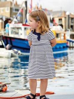 Jojo Maman Bebe JoJo Maman Bébé White Girls' Striped Short Sleeve Sailor Dress 7 Jojo Maman Bebe JoJo Maman Bébé White Girls' Striped Short Sleeve Sailor Dress -Jojo Maman Bebe D18718s2