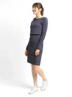 Jojo Maman Bebe JoJo Maman Bébé Navy Ecru Stripe Navy & Ecru Stripe Boatneck Maternity & Nursing Dress -Jojo Maman Bebe D40962s3