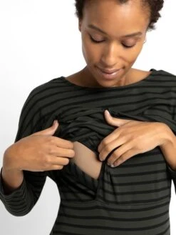 Jojo Maman Bebe JoJo Maman Bébé Khaki Stripe Maternity & Nursing Drawstring Dress -Jojo Maman Bebe D40963s3