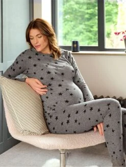 Jojo Maman Bebe JoJo Maman Bébé Charcoal Star Print Maternity & Nursing Lounge Set -Jojo Maman Bebe D40971s2