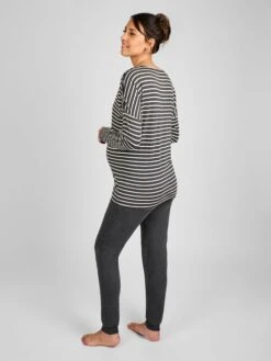 Jojo Maman Bebe JoJo Maman Bébé Charcoal Stripe Maternity & Nursing Pyjama Set -Jojo Maman Bebe D40972s2