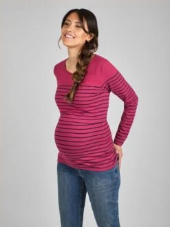 Jojo Maman Bebe JoJo Maman Bébé Burgundy Red Stripe Maternity & Nursing Top