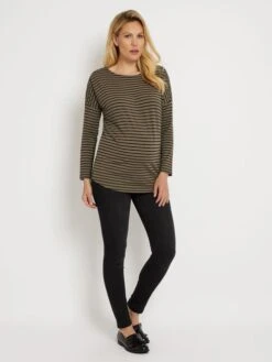 Jojo Maman Bebe JoJo Maman Bébé Khaki Stripe Shoulder Opening Maternity & Nursing Top