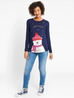 Jojo Maman Bebe JoJo Maman Bébé Navy Mama Bear Christmas Maternity Top